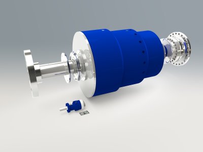 DA-H 500 hydraulic rotary actuator and an I-DA-H 63 in size comparison.